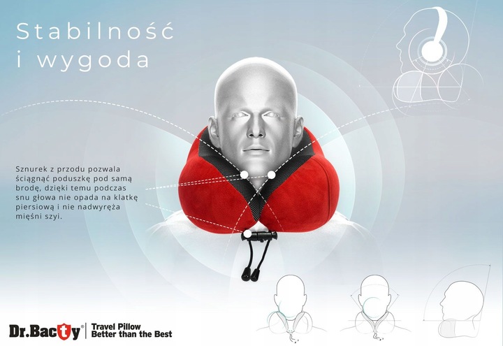 Poduszka podróżna na szyję Dr.Bacty + Gratisy - Czerwona