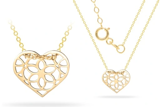 ZŁOTY NASZYJNIK Z AŻUROWYM SERDUSZKIEM PUDEŁECZKO TOREBKA GRATIS 14KT 585