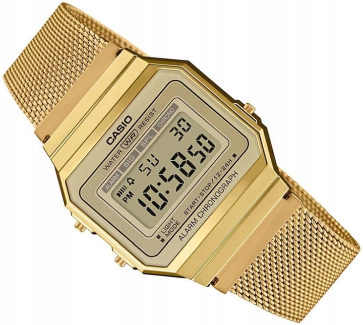 MODNY ZŁOTY ZEGAREK CASIO VINTAGE DIGITAL A700WEMG-9AEF RETRO GOLD MESH