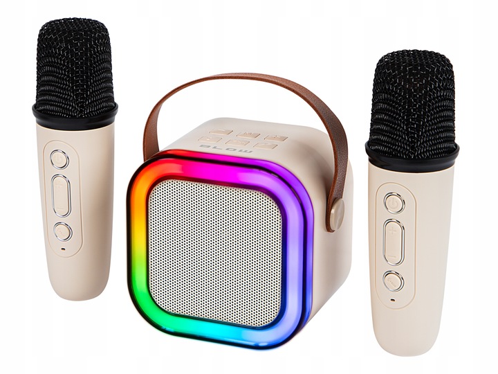 PRZENOŚNY GŁOŚNIK KARAOKE RGB 2 MIKROFONY USB SD MINI JACK BLUETOOTH ZESTAW