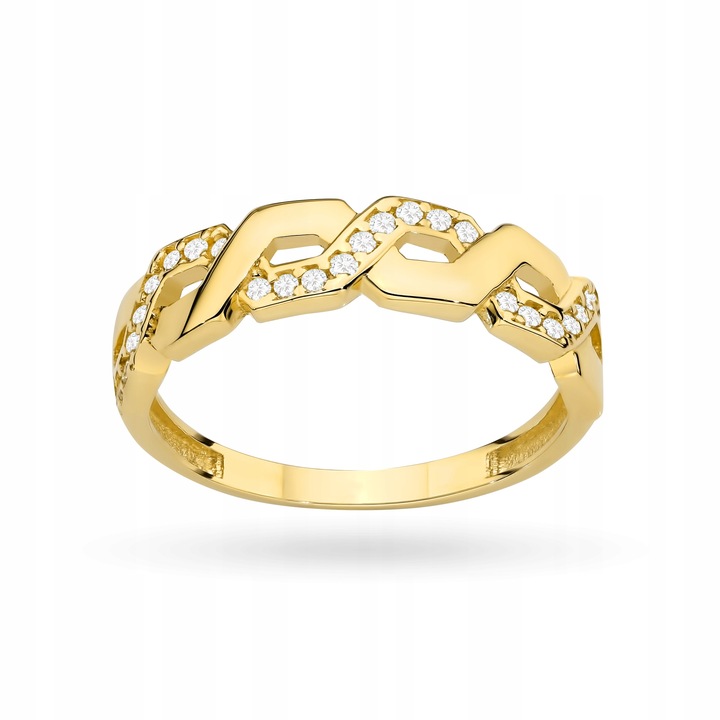 ZŁOTY PIERŚCIONEK pr. 585 Przeplatany Łańcuszek z Cyrkoniami 14k r.14