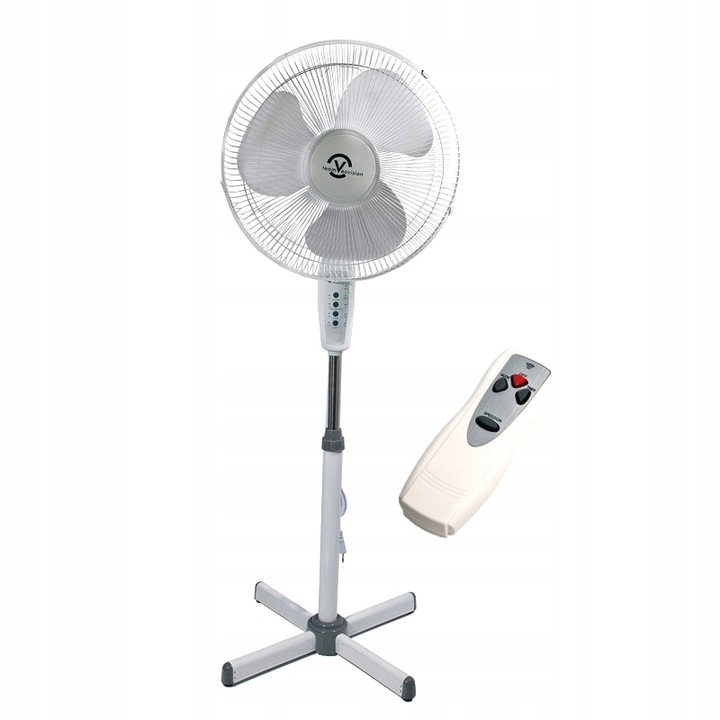 WENTYLATOR WIATRAK PODŁOGOWY DUŻY STOJĄCY Z PILOTEM REGULOWANY BIAŁY