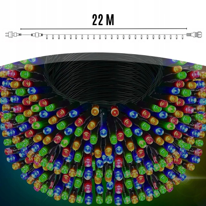 ŚWIĄTECZNE LAMPKI CHOINKOWE SOLARNE 200LED ZEWNĘTRZNE MULTIKOLOR 22M