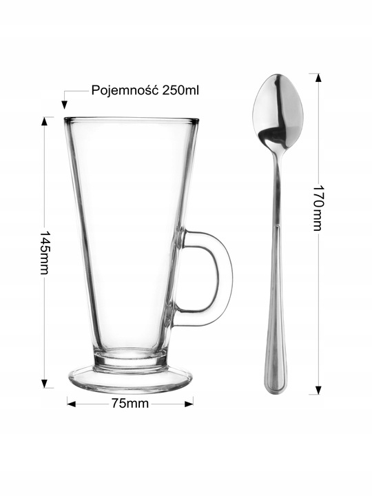 Zestaw 6 szklanek Caffe Latte i 6 łyżeczek Glasmark