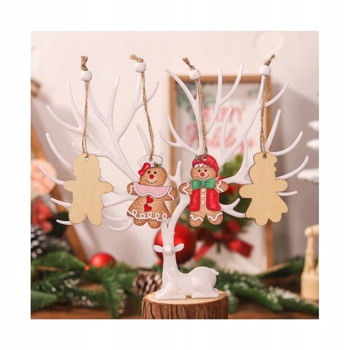 Komplet zawieszek choinkowych PIERNICZKI drewniane 12 sztuk w opakowaniu