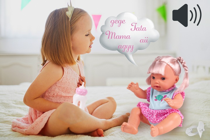 LALKA W NOSIDEŁKU INTERAKTYWNA SIUSIA GAWORZY Z BUTELKĄ WARKOCZE UBRANKO