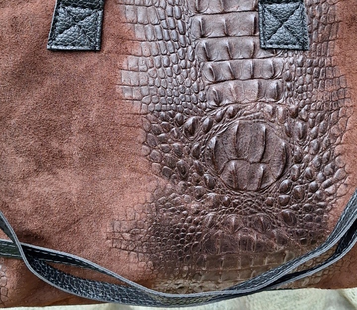 CZEKOLADOWA Zamszowa Torebka Włoska Kuferek SKÓRA NATURALNA Vera Pelle