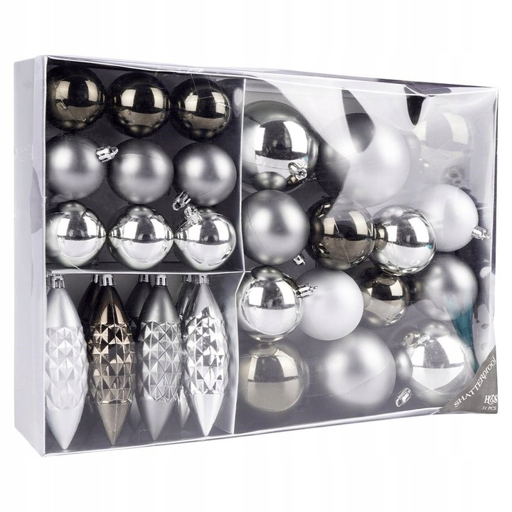 31x Bombki CHOINKOWE świąteczne nietłukące SREBRNE zestaw bombek na choinkę