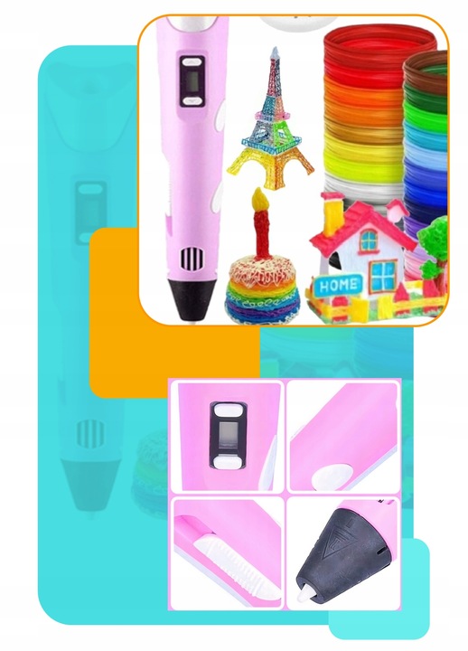 DŁUGOPIS 3D DLA DZIECI magiczny DRUKARKA 3D PEN RÓŻOWY + WKŁAD 9M