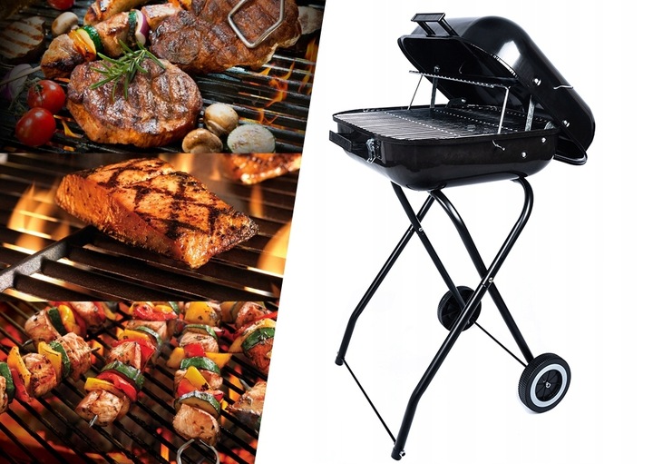 GRILL Węglowy na brykiet Ogrodowy PRZENOŚNY turystyczny WÓZEK POKRYWA