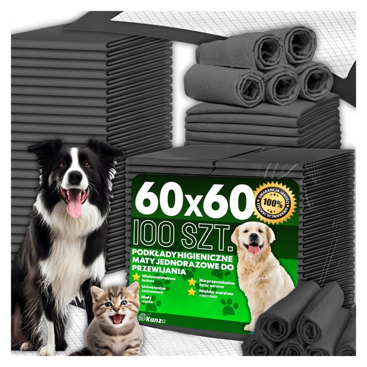 PODKŁADY CHŁONNE HIGIENICZNE MATY JEDNORAZOWE DLA PSÓW 60x60CM 100 SZTUK