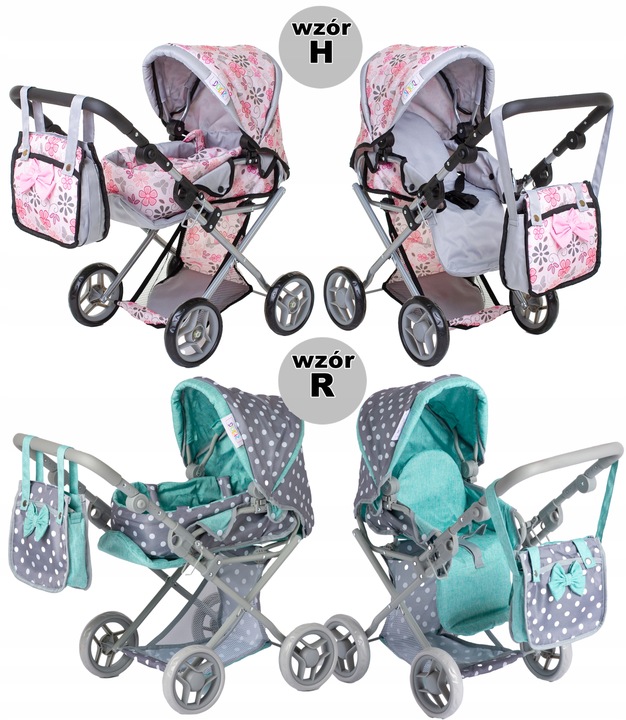 Wózek dla lalek 3w1 SPACEROWY GŁEBOKI + INTERAKTYWNA LALKA BOBAS zestaw XXL
