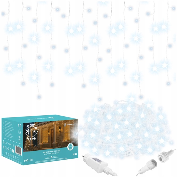 SOPLE 500LED LAMPKI ZEWNĘTRZNE 22,5m FLASH GIRLANDA ŚWIETLNA KURTYNA BIAŁY