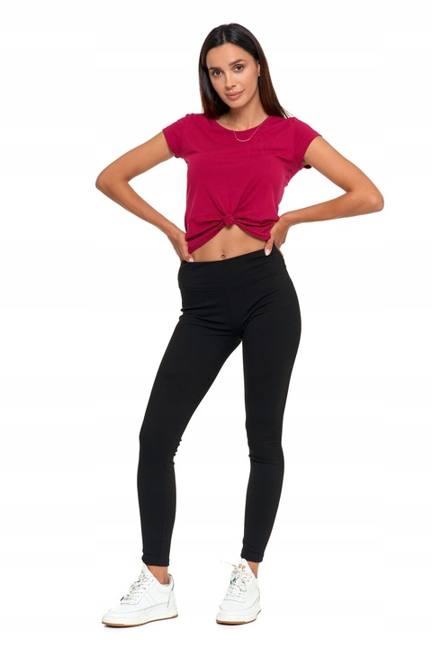 Moraj Prążkowane Damskie Legginsy z Wysokim Stanem 1500-013 czarny S/M