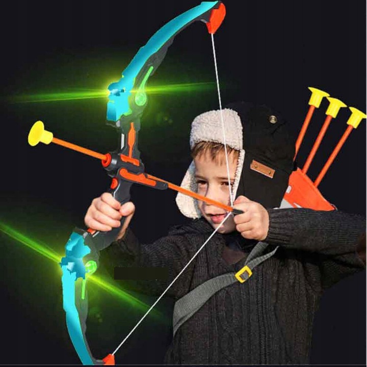 ZESTAW ŁUCZNIKA LED ŚWIECĄCY ŁUK Dla Dzieci STRZAŁY TARCZA Światła Dźwięki
