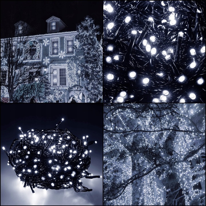 LAMPKI NA CHOINKĘ 1000 LED BIAŁE ZIMNE ZEWNĘTRZNE CHOINKOWE 50m PROGRAMATOR