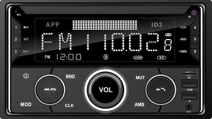 RADIO SAMOCHODOWE 2-DIN BLUETOOTH USB SD RDS LCD RGB MIKROFON PILOT ZESTAW