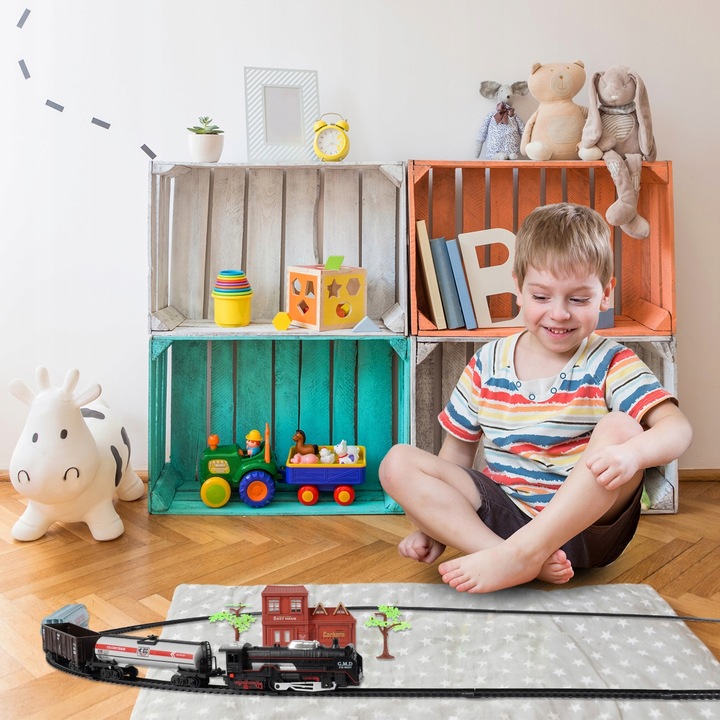 POCIĄG KOLEJKA ELEKTRYCZNA TORY LOKOMOTYWA 3 WAGONY 270CM DŁUGOŚCI STACJA