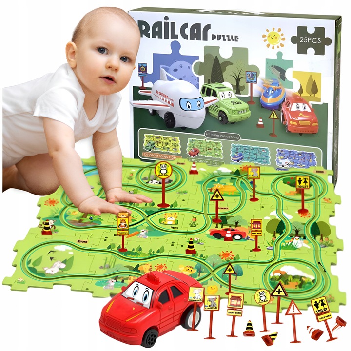 TOR WYŚCIGOWY PUZZLE DO SKŁADANIA AUTKO TRASA ZOO LAS KREATYWNY ZNAKI 25el.