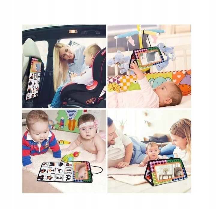 DUŻA KSIĄŻECZKA SENSORYCZNA Z LUSTERKIEM KONTRASTOWA MIĘKKA NAUKA WIDZENIA