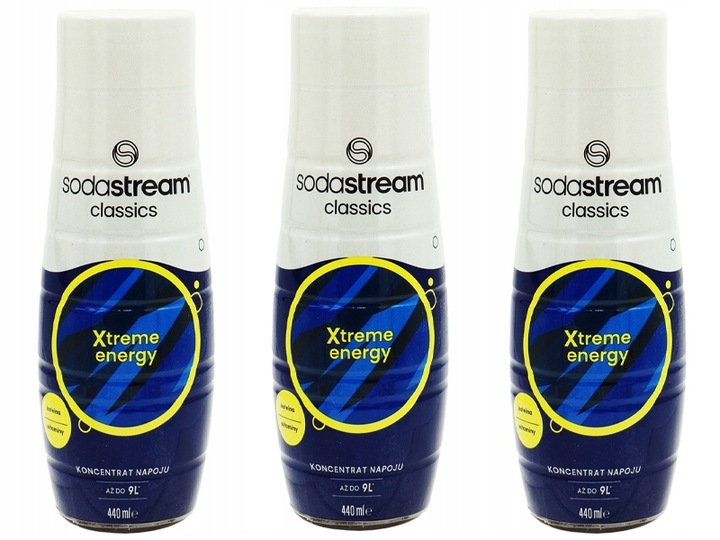 3x SYROP SODASTREAM XTREME ENERGY ENERGETYK DO SATURATORA 9L NAPOJU z 440ml