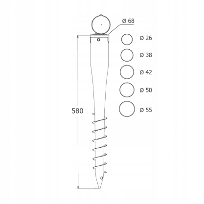 PODSTAWA SŁUPA WKRĘCANA DO ZIEMI 68z550 ŚWIDER KOTWA PWO 68 OCYNK DOMAX
