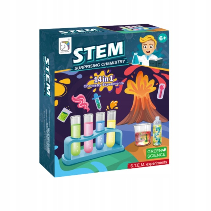 Zestaw Edukacyjny 14 Eksperymentów Mały Chemik Wulkan Nauka Zabawa Wybuch
