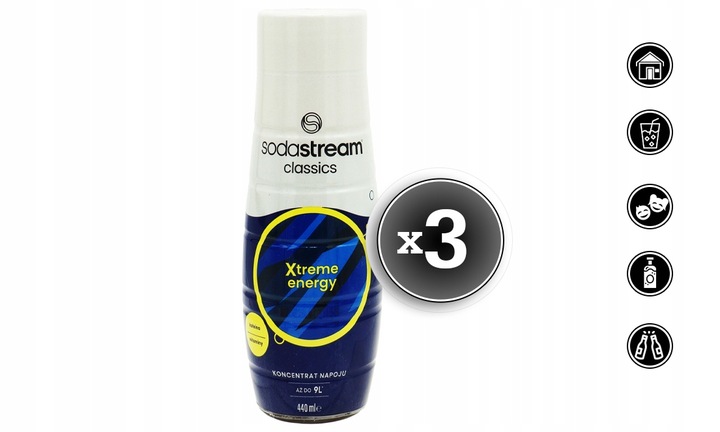 3x SYROP SODASTREAM XTREME ENERGY ENERGETYK DO SATURATORA 9L NAPOJU z 440ml