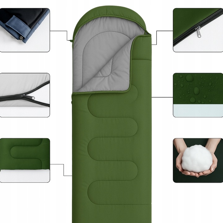 ŚPIWÓR TURYSTYCZNY WOJSKOWY MUMIA KOŁDRA ZIMOWY Z KAPTUREM 1-15°C 200x70 CM