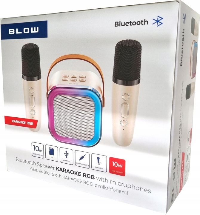 Bezprzewodowy GŁOŚNIK Bluetooth z Mikrofonami, piosenki Karaoke dla Dzieci