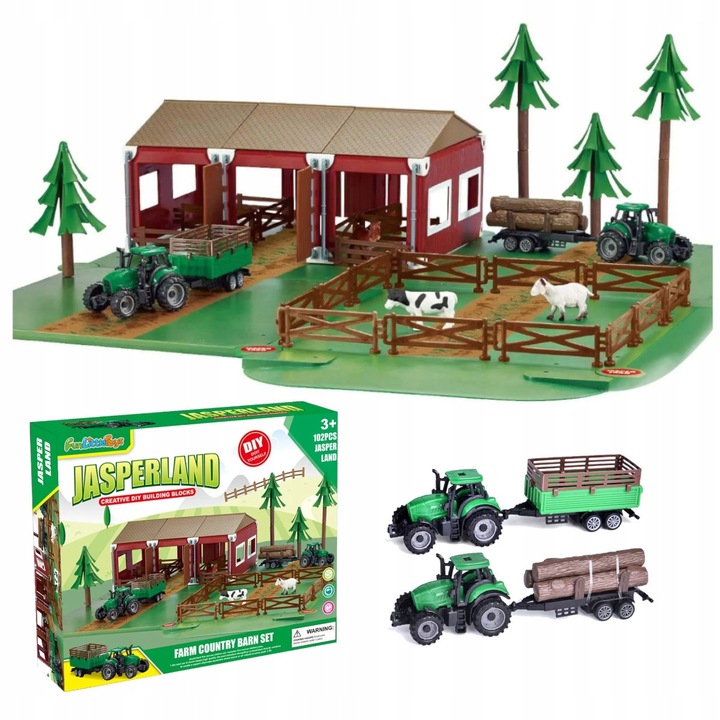 Traktor z Przyczepą Zestaw Dla Dzieci Farma Gospodarstwo Zwierzęta Stodoła