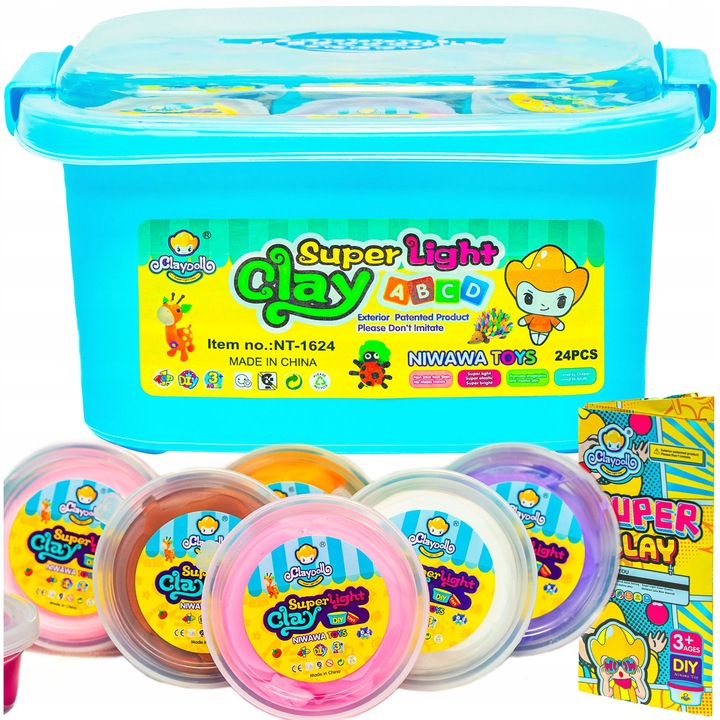 ZESTAW Magiczna PLASTELINA MASA PLASTYCZNA PIANKOLINA 24szt +WALIZKA +Akces