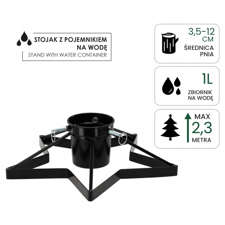 Stojak Pod Choinkę Choinkowy Choinka Metalowy Czarny Z Pojemnikiem na Wodę