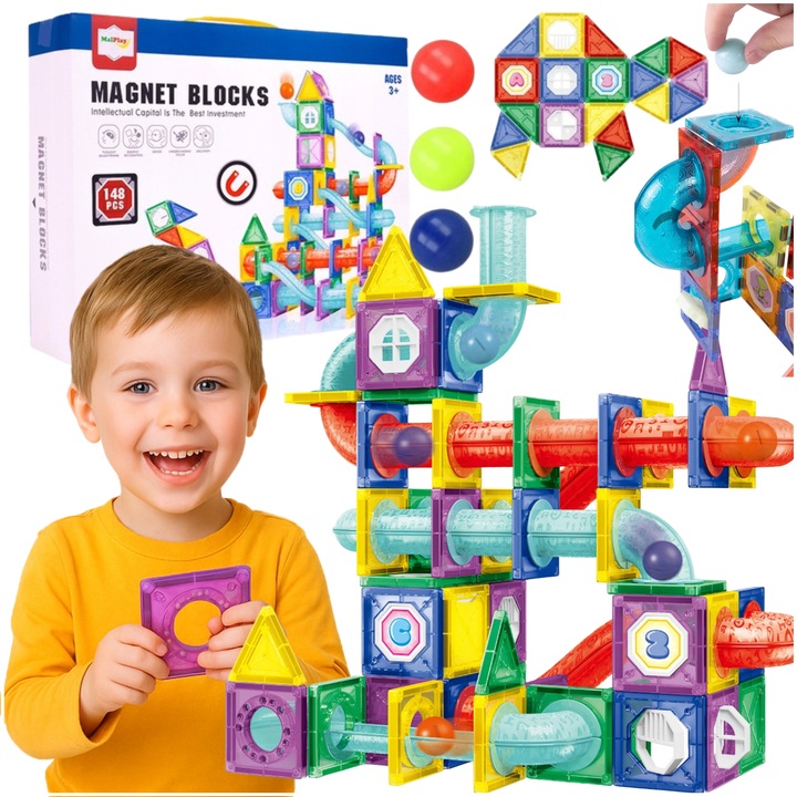 MAGNETYCZNE KLOCKI KONSTRUKCYJNE ŚWIECĄCE TOR KULKOWY KULODROM DUŻY ZESTAW