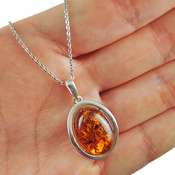 WISIOREK SREBRNY z DUŻYM CERTYFIKOWANYM Bursztynem Srebro ELEGANCKA PIĘKNA