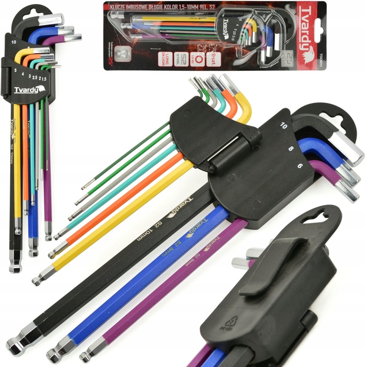 TVARDY ZESTAW KLUCZE IMBUSOWE IMBUSY DŁUGIE HEX 1.5-10mm 9sztuk KOLOR
