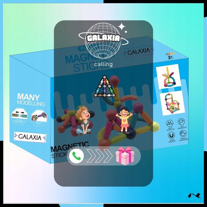 KLOCKI MAGNETYCZNE GALAXIA DUŻE Konstrukcyjne Dla Dzieci 120 el Magnetic