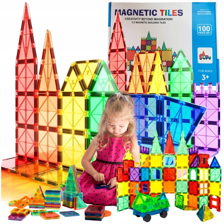 KLOCKI MAGNETYCZNE Duże Magnetic Tiles 3D Konstrukcyjne zestaw XXL 100 el