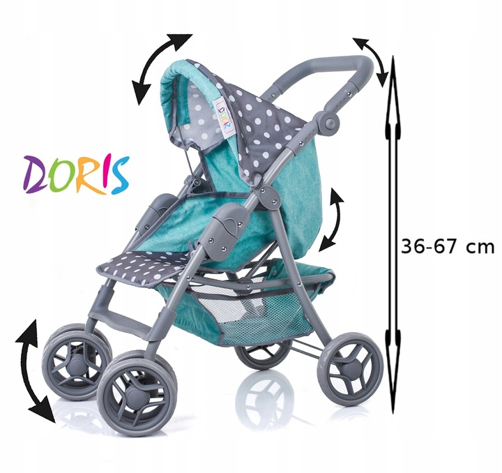 DUŻY WÓZEK DLA LALEK spacerowy spacerówka Doris + LALKA BOBAS