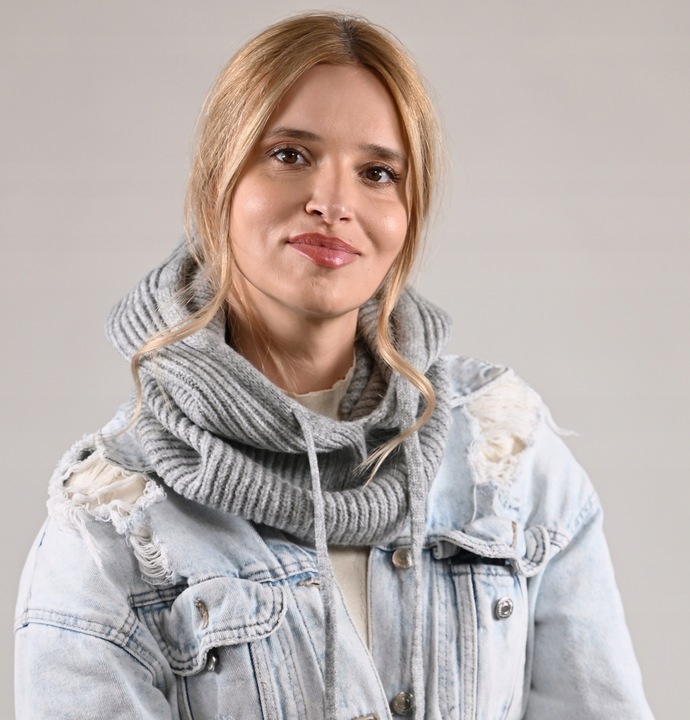 Czapka damska szara KAPTUR modny balaclava Kominiarka komin miekka zimowa