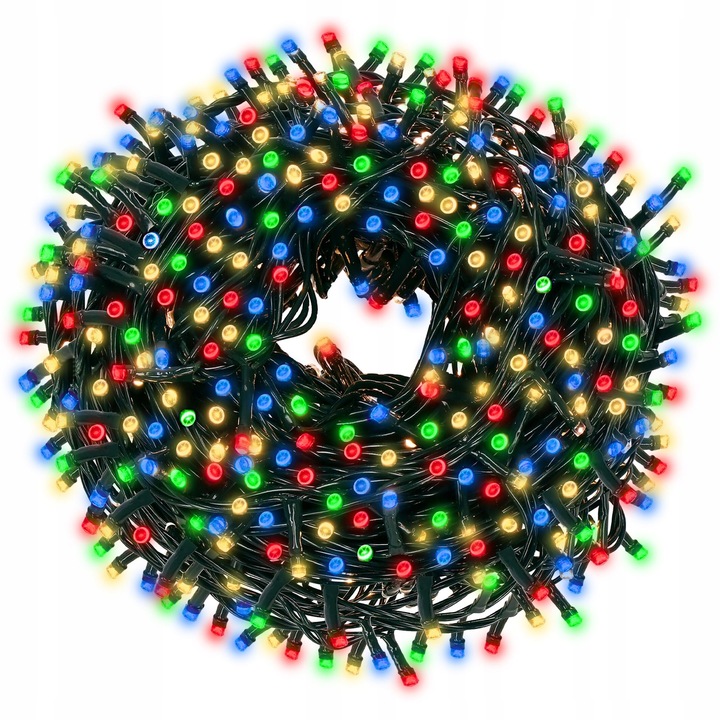 LAMPKI CHOINKOWE 300 LED 20m ZEWNĘTRZNE GRUBE STAŁE ŚWIATŁO MULTIKOLOR