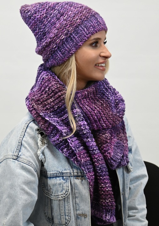 Gruby Modny Kobiecy Zestaw Zimowy Melanżowy Wz2