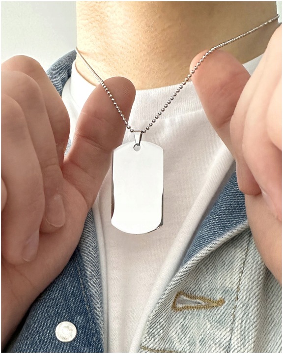 Nieśmiertelnik naszyjnik srebrny MĘSKI łańcuszek stal PREZENT GRAWER GRATIS