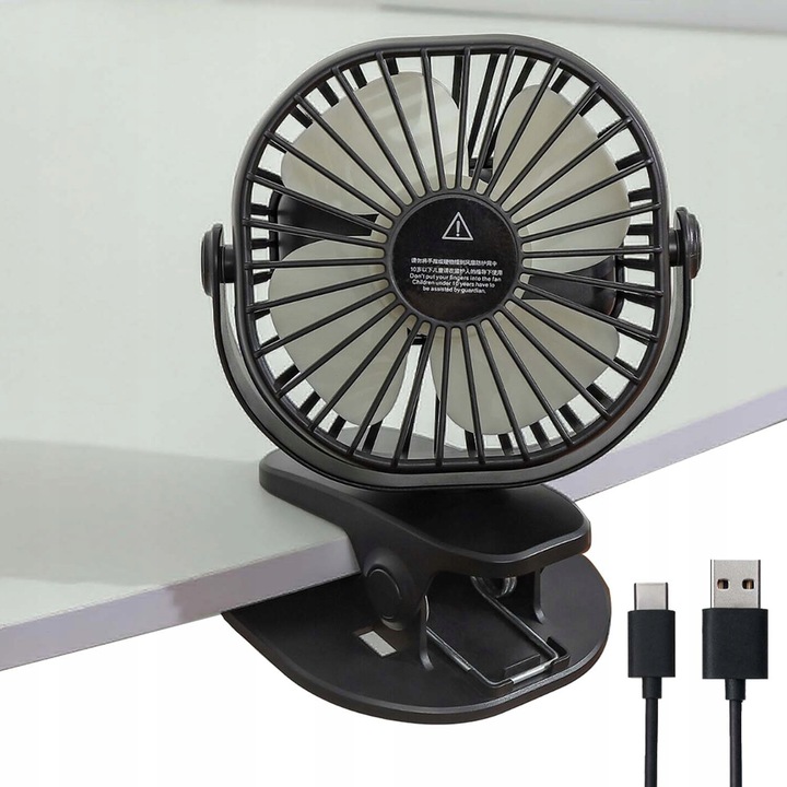 MINI WENTYLATOR NA KLIPS STOŁOWY CICHY USB REGULACJA 360° Z AKUMULATOREM