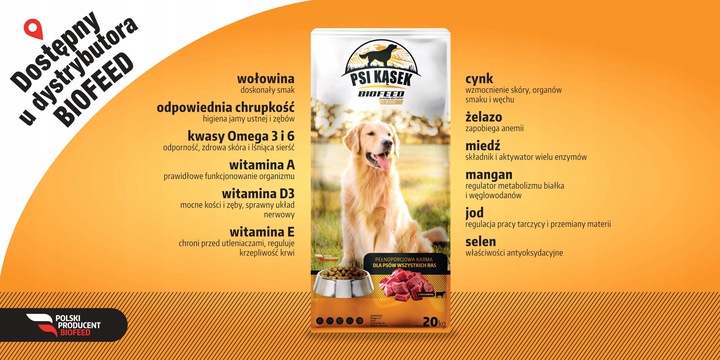 PSI KĄSEK BioFEED Karma dla psa z wołowiną 10kg nowe opakowanie