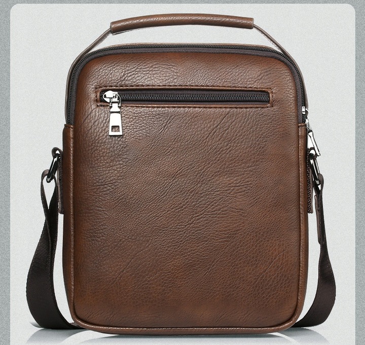 SASZETKA MĘSKA SKÓRZANA TORBA NA RAMIĘ DO RĘKI BRĄZ Z KIESZENIĄ