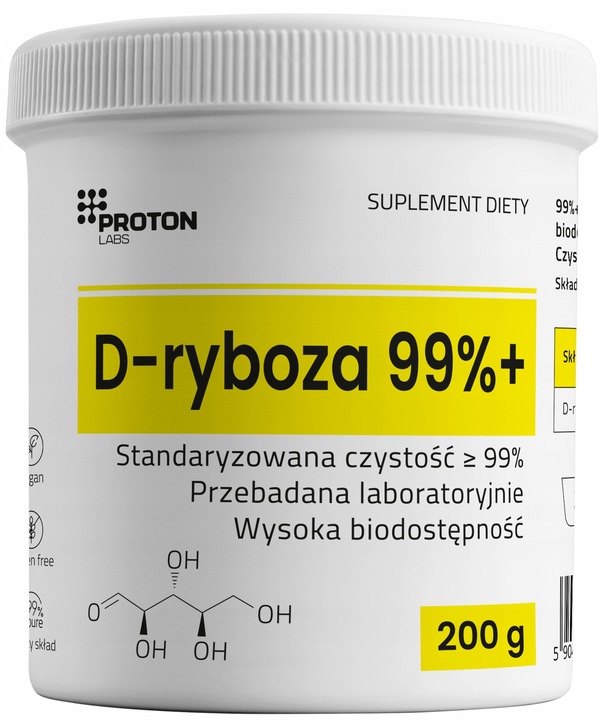PROTON LABS D-RYBOZA stand. 99%+ PURE 200g Proszek Słodzik KETO ENERGIA ATP