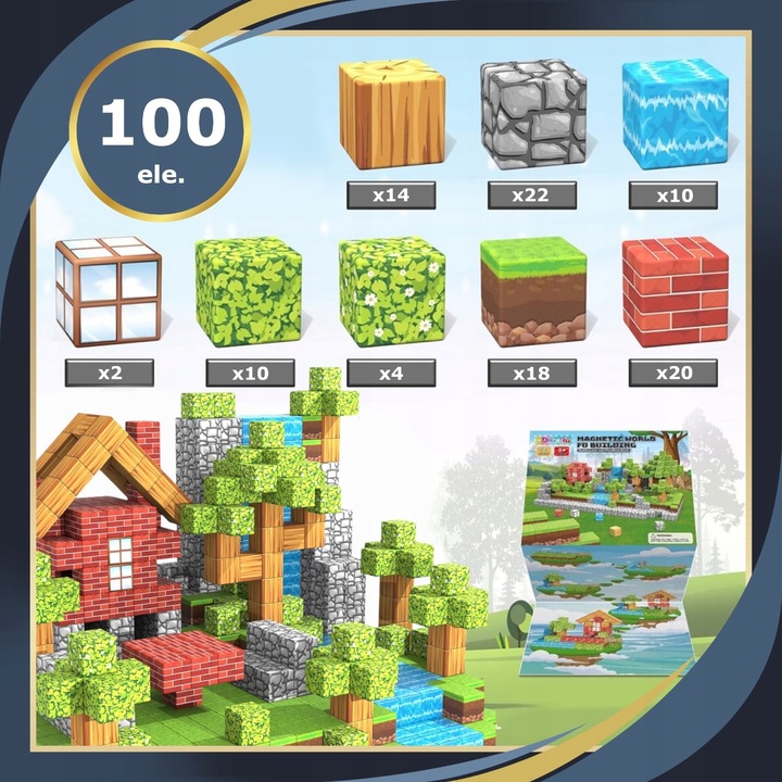KLOCKI MAGNETYCZNE Sześciany Dla dzieci 1 ludzik 100 klocków
