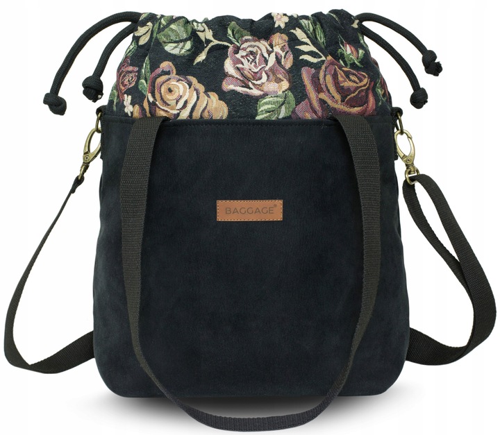 TOREBKA WOREK BAGGAGE EKO SKÓRA ZAMSZ CZARNA BLOOM