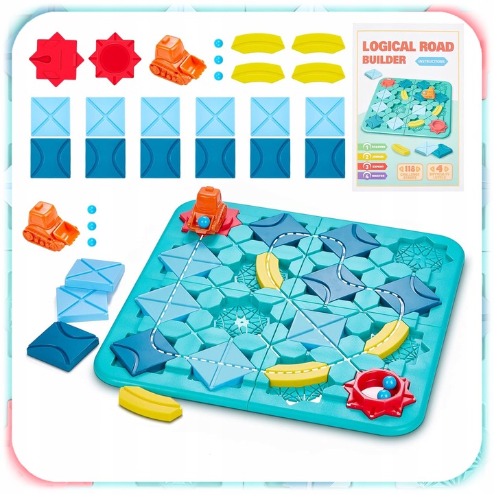 GRA LOGICZNA DLA DZIECI Układanka Labirynt Budowanie Drogi Klocki PREZENT